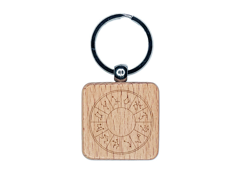 Horoscope Celestial Star Circle Chart Engraved Wood Square Keychain Tag Charm