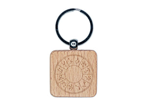 Horoscope Celestial Star Circle Chart Engraved Wood Square Keychain Tag Charm