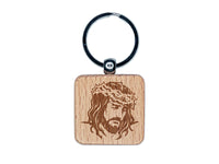 Jesus Christ Religious Christian Cross God Engraved Wood Square Keychain Tag Charm