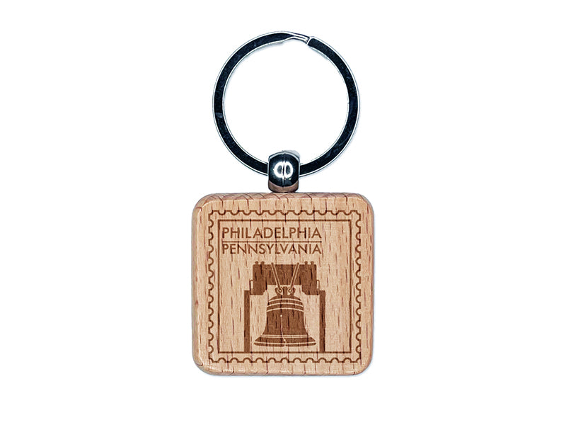 Liberty Bell Philadelphia Pennsylvania Travel Engraved Wood Square Keychain Tag Charm