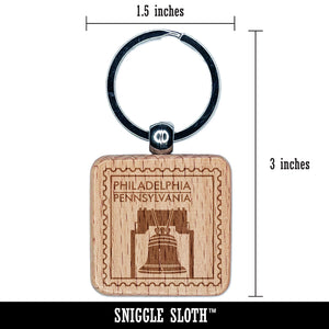 Liberty Bell Philadelphia Pennsylvania Travel Engraved Wood Square Keychain Tag Charm