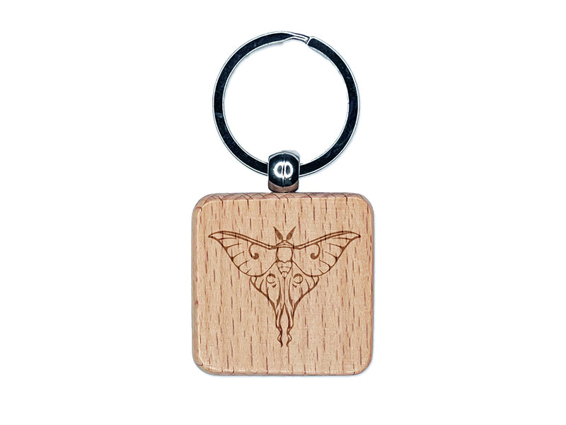 Lunar Moth Flying Insect of the Night Engraved Wood Square Keychain Tag Charm