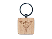 Lunar Moth Flying Insect of the Night Engraved Wood Square Keychain Tag Charm