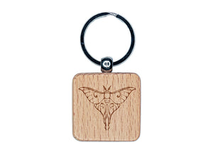 Lunar Moth Flying Insect of the Night Engraved Wood Square Keychain Tag Charm