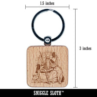 Odin Wodin Norse Mythology God Ravens Wolves Engraved Wood Square Keychain Tag Charm