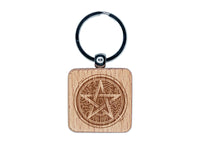 Pentacle Star of Elements Magical Talisman Symbol Engraved Wood Square Keychain Tag Charm