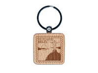 Rio de Janeiro Brazil Christ the Redeemer Travel Engraved Wood Square Keychain Tag Charm