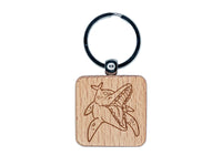 Toothy Ichthyosaur Aquatic Dinosaur Engraved Wood Square Keychain Tag Charm