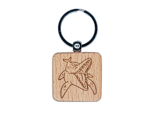 Toothy Ichthyosaur Aquatic Dinosaur Engraved Wood Square Keychain Tag Charm