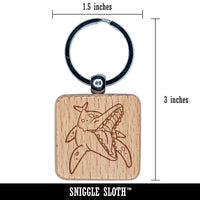 Toothy Ichthyosaur Aquatic Dinosaur Engraved Wood Square Keychain Tag Charm