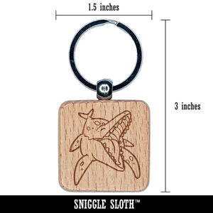 Toothy Ichthyosaur Aquatic Dinosaur Engraved Wood Square Keychain Tag Charm