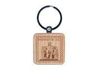 Washington DC Lincoln Memorial Travel Engraved Wood Square Keychain Tag Charm