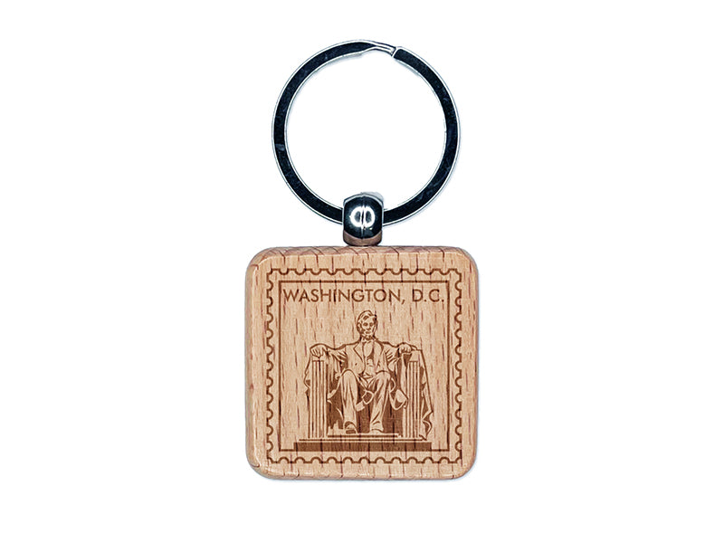 Washington DC Lincoln Memorial Travel Engraved Wood Square Keychain Tag Charm