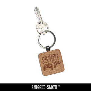 Squirrel Holding Acorn Engraved Wood Square Keychain Tag Charm