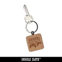 Cute Cow Eating Flower Engraved Wood Square Keychain Tag Charm