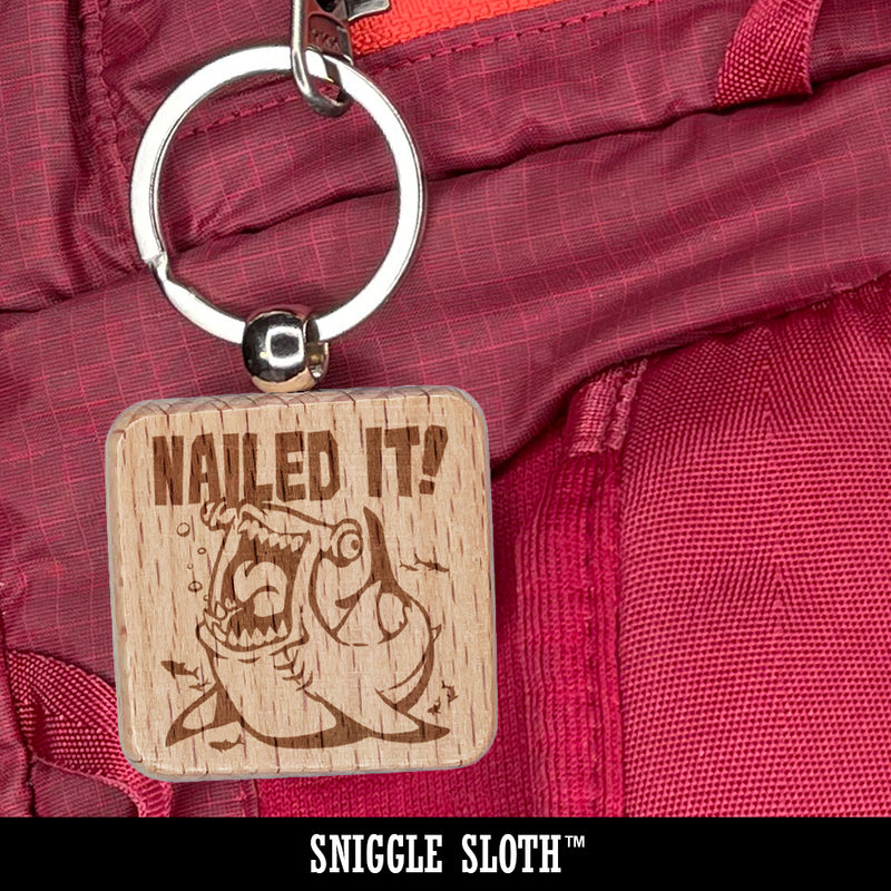 Gnarly Surfer Chimpanzee Ape on Wave Engraved Wood Square Keychain Tag Charm