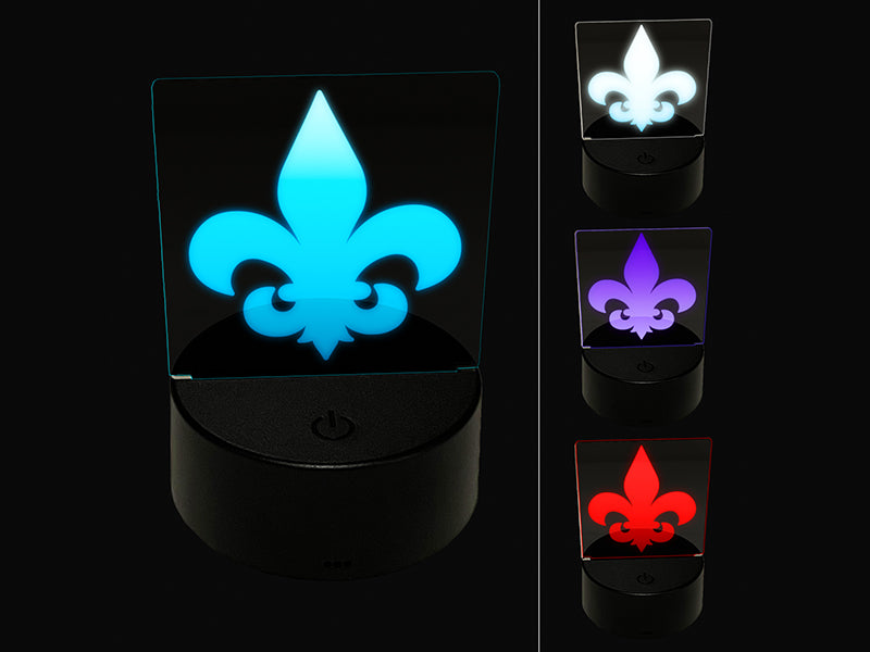 Fleur de Lis Solid 3D Illusion LED Night Light Sign Nightstand Desk Lamp