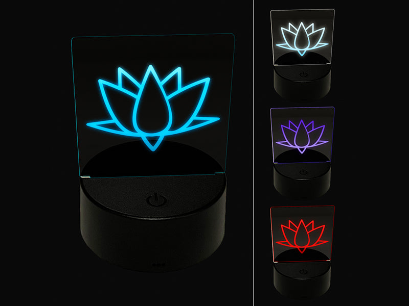 Lotus Flower Outline 3D Illusion LED Night Light Sign Nightstand Desk Lamp