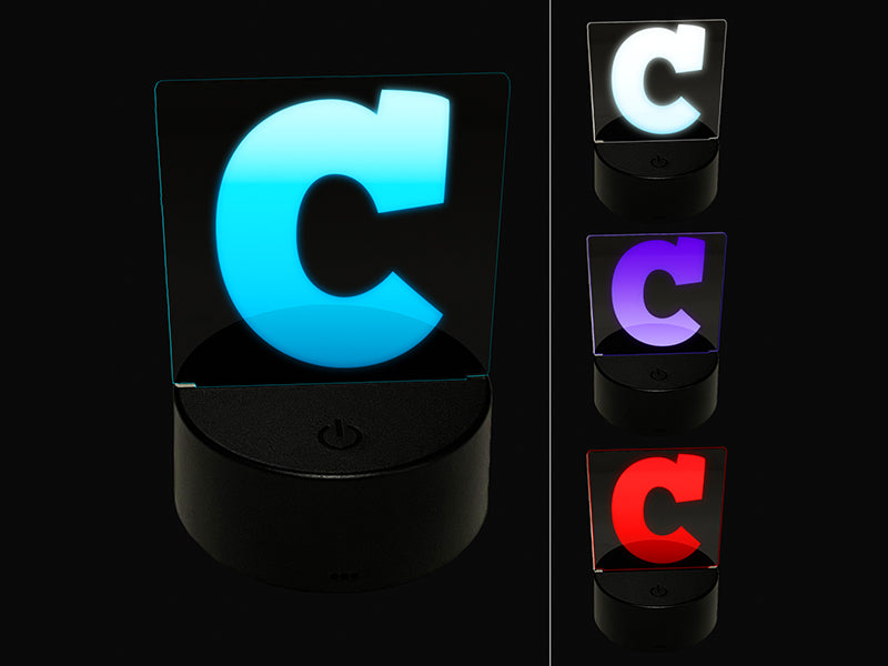 Letter C Uppercase Fun Bold Font 3D Illusion LED Night Light Sign Nightstand Desk Lamp