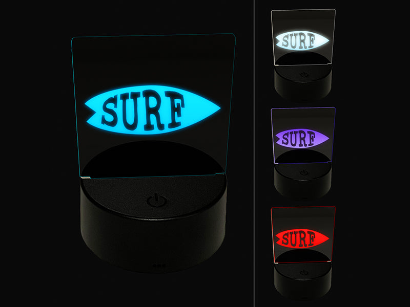 Surfing Surfboard Fun Text 3D Illusion LED Night Light Sign Nightstand Desk Lamp