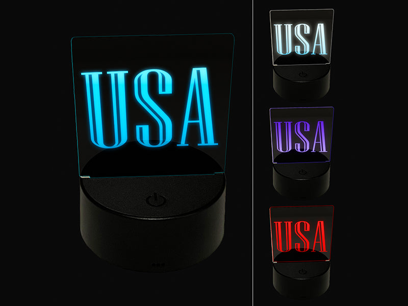 USA Patriotic Text 3D Illusion LED Night Light Sign Nightstand Desk Lamp