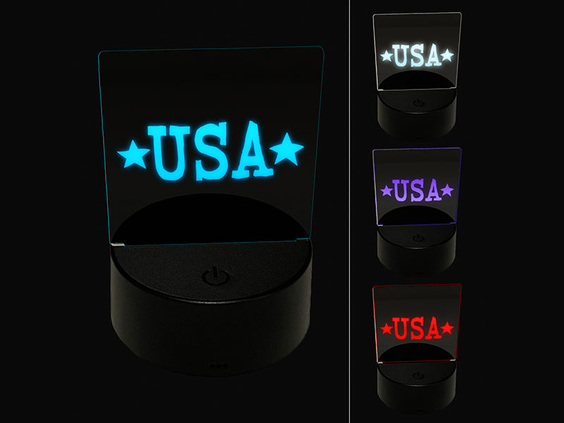 USA with Stars Patriotic Fun Text 3D Illusion LED Night Light Sign Nightstand Desk Lamp
