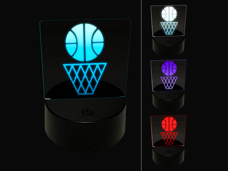 Basketball and Hoop 3D Illusion LED Night Light Sign Nightstand Desk Lamp