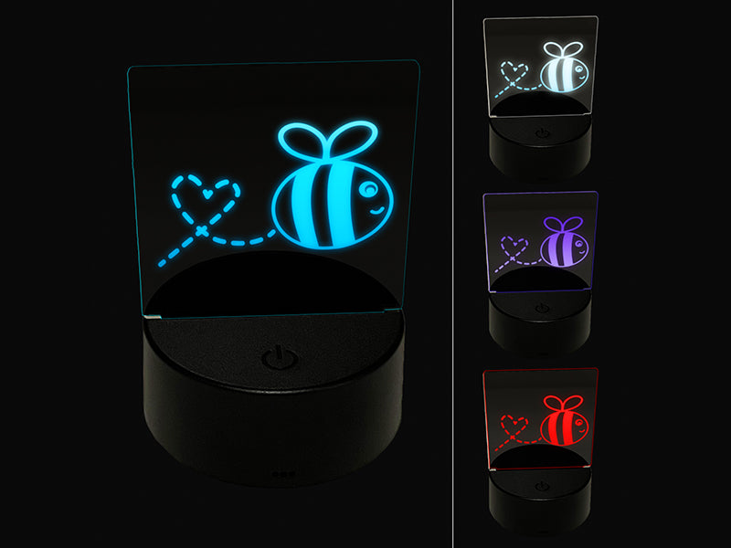 Buzzy Bumble Bee with Heart 3D Illusion LED Night Light Sign Nightstand Desk Lamp