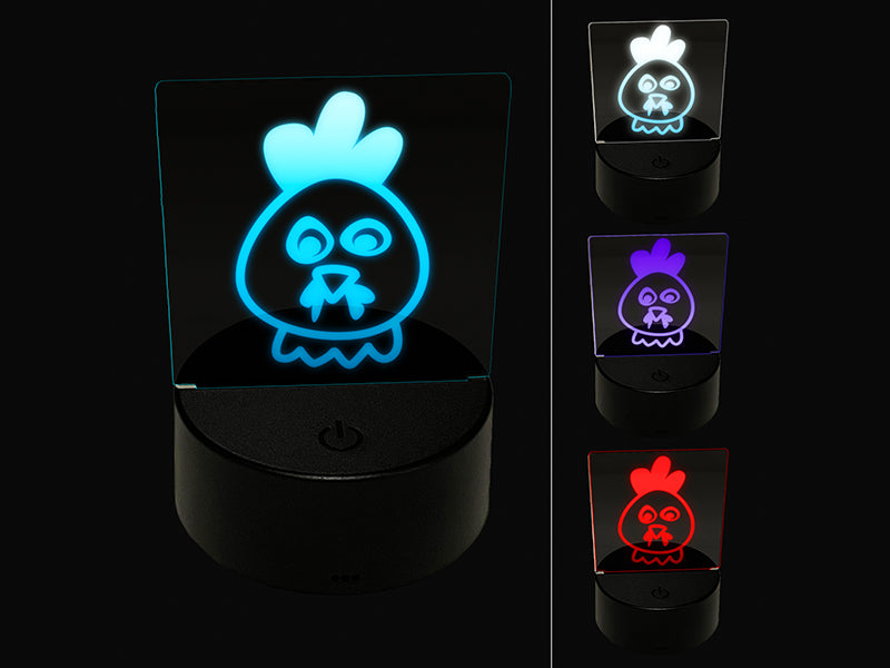 Chicken Rooster Face Doodle 3D Illusion LED Night Light Sign Nightstand Desk Lamp