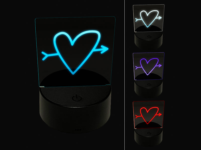 Heart Outline with Arrow 3D Illusion LED Night Light Sign Nightstand Desk Lamp