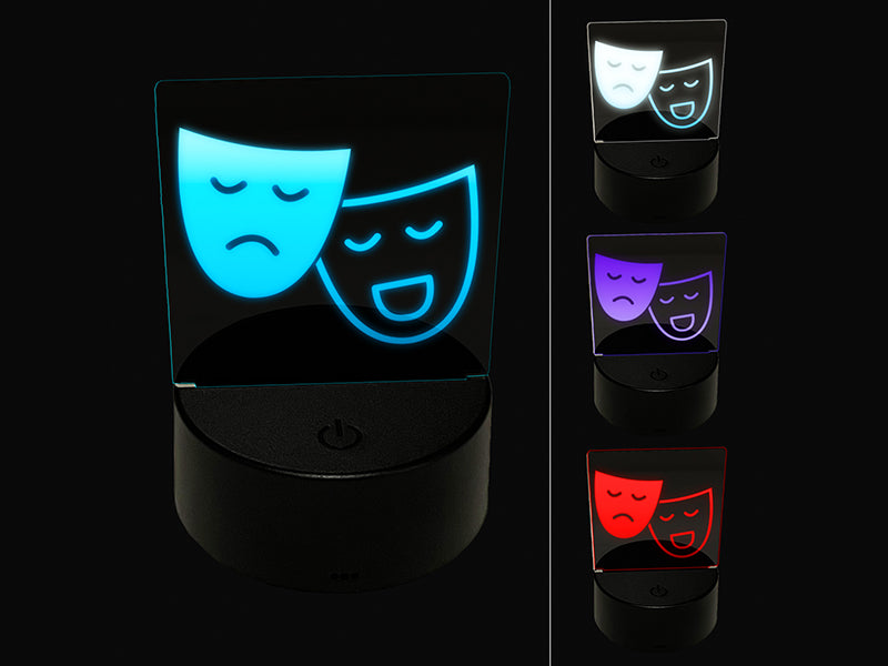 Acting Comedy Drama Masks Theater Carnival 3D Illusion LED Night Light Sign Nightstand Desk Lamp