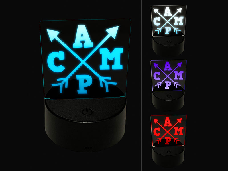 Camp Stylized with Arrows 3D Illusion LED Night Light Sign Nightstand Desk Lamp