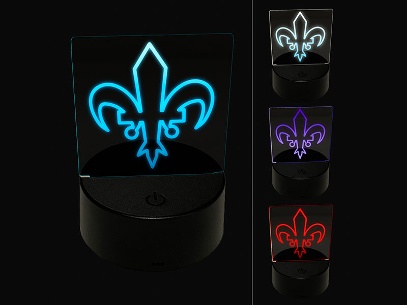 Fleur De Lis French Mardi Gras Outline 3D Illusion LED Night Light Sign Nightstand Desk Lamp