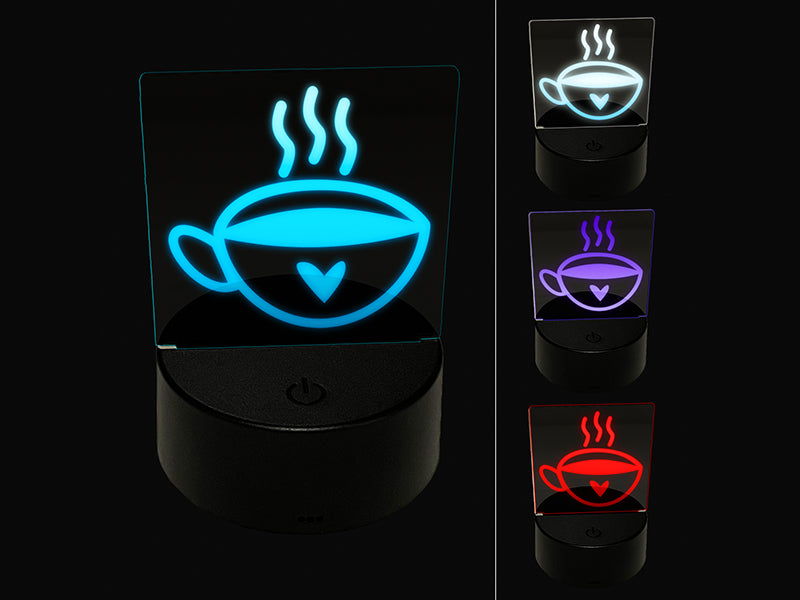 Fun Cup of Tea Coffee with Heart 3D Illusion LED Night Light Sign Nightstand Desk Lamp