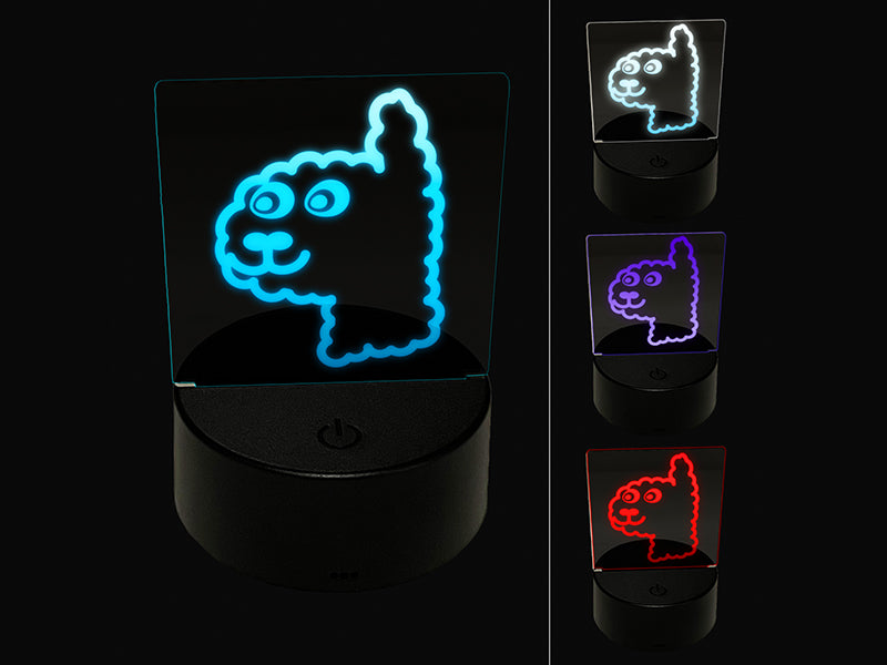 Funny Alpaca Face Doodle 3D Illusion LED Night Light Sign Nightstand Desk Lamp
