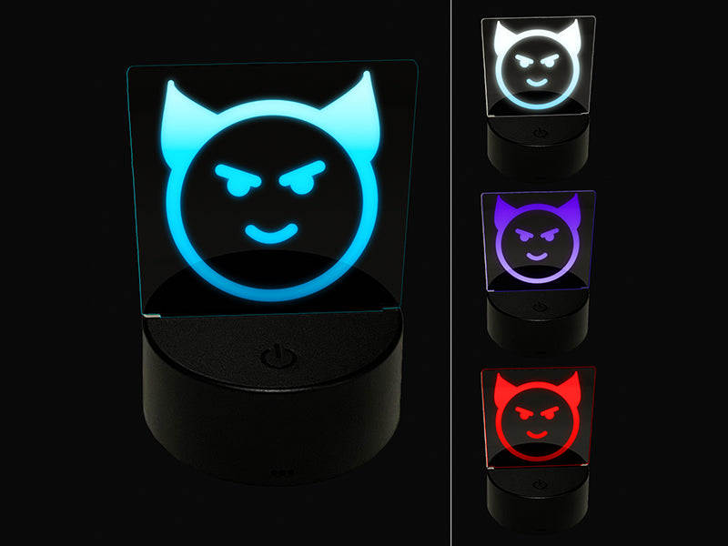 Happy Devil Face Emoticon 3D Illusion LED Night Light Sign Nightstand Desk Lamp