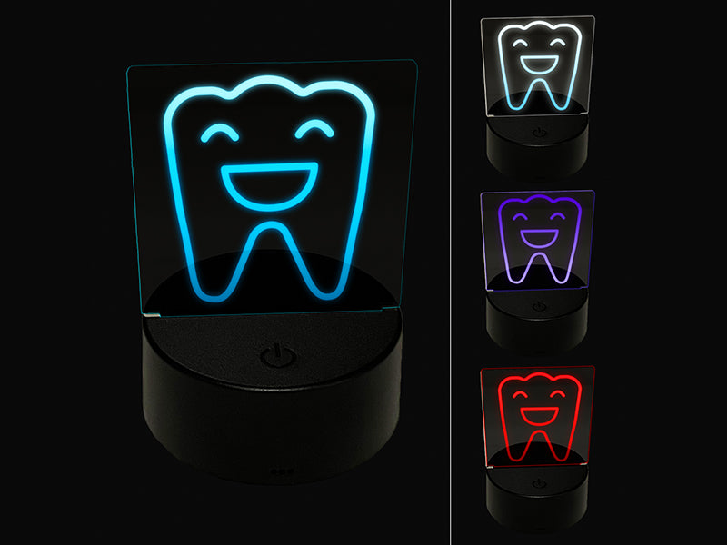 Happy Smiling Tooth Dentist 3D Illusion LED Night Light Sign Nightstand Desk Lamp