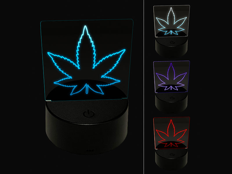 Marijuana Leaf Outline 3D Illusion LED Night Light Sign Nightstand Desk Lamp