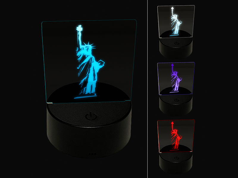 Statue of Liberty Sketch 3D Illusion LED Night Light Sign Nightstand Desk Lamp