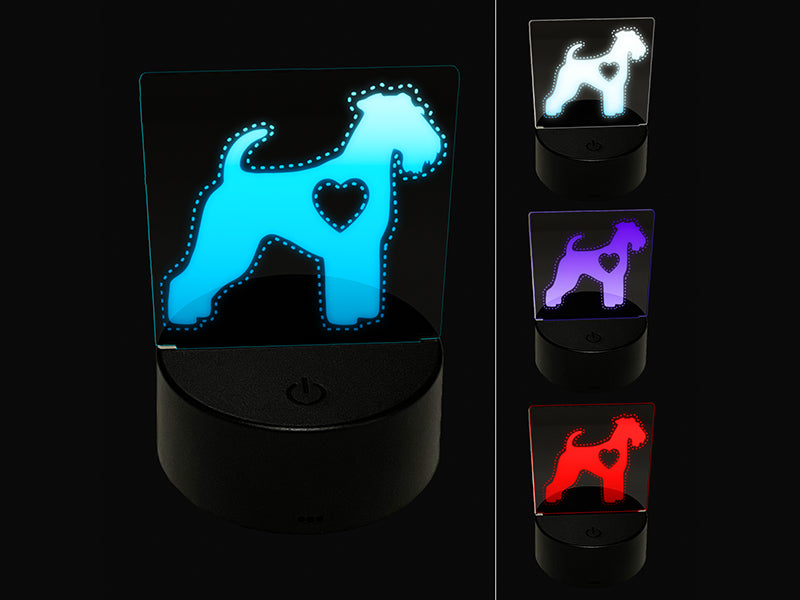 Airedale Terrier Bingley Waterside Dog with Heart 3D Illusion LED Night Light Sign Nightstand Desk Lamp