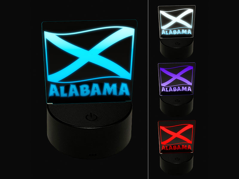 Alabama with Waving Flag Cute 3D Illusion LED Night Light Sign Nightstand Desk Lamp