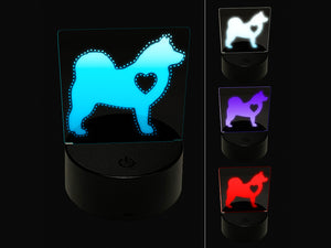 Alaskan Malamute Dog with Heart 3D Illusion LED Night Light Sign Nightstand Desk Lamp