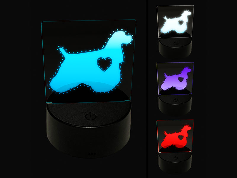 American Cocker Spaniel Dog with Heart 3D Illusion LED Night Light Sign Nightstand Desk Lamp