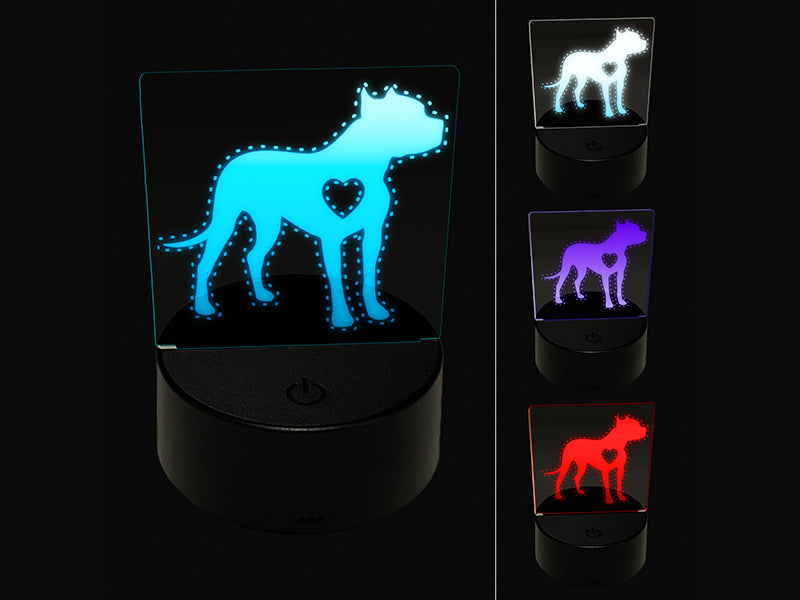 American Pit Bull Terrier Dog with Heart 3D Illusion LED Night Light Sign Nightstand Desk Lamp
