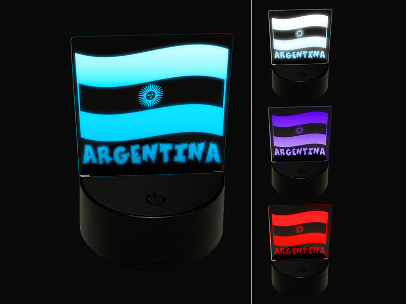 Argentina with Waving Flag Cute 3D Illusion LED Night Light Sign Nightstand Desk Lamp