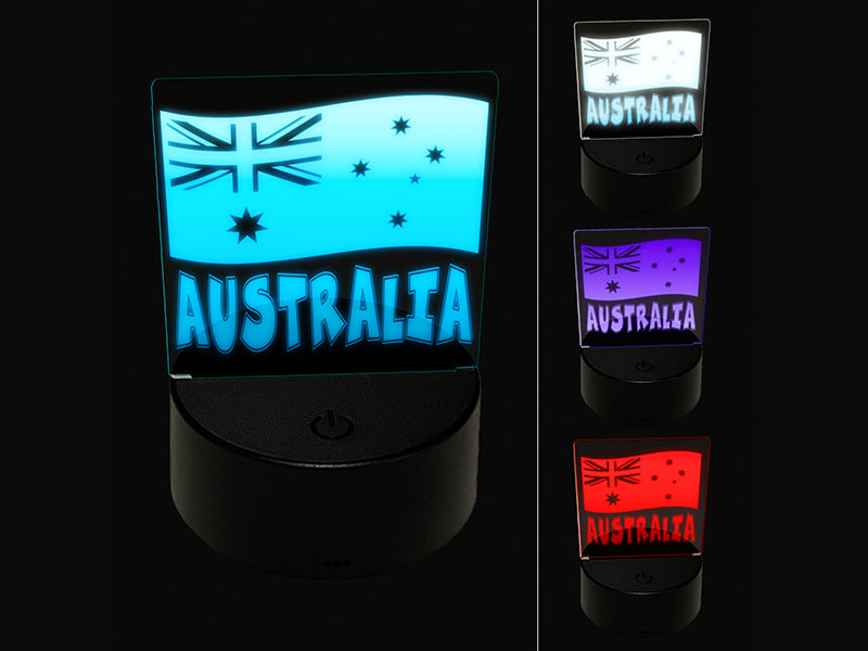 Australia with Waving Flag Cute 3D Illusion LED Night Light Sign Nightstand Desk Lamp