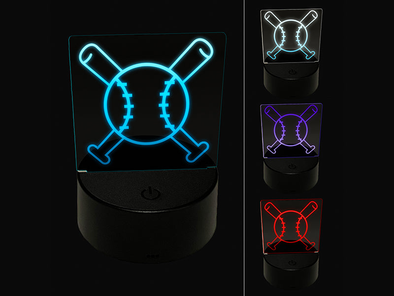 Baseball Crossed Bats 3D Illusion LED Night Light Sign Nightstand Desk Lamp