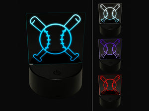 Baseball Crossed Bats 3D Illusion LED Night Light Sign Nightstand Desk Lamp