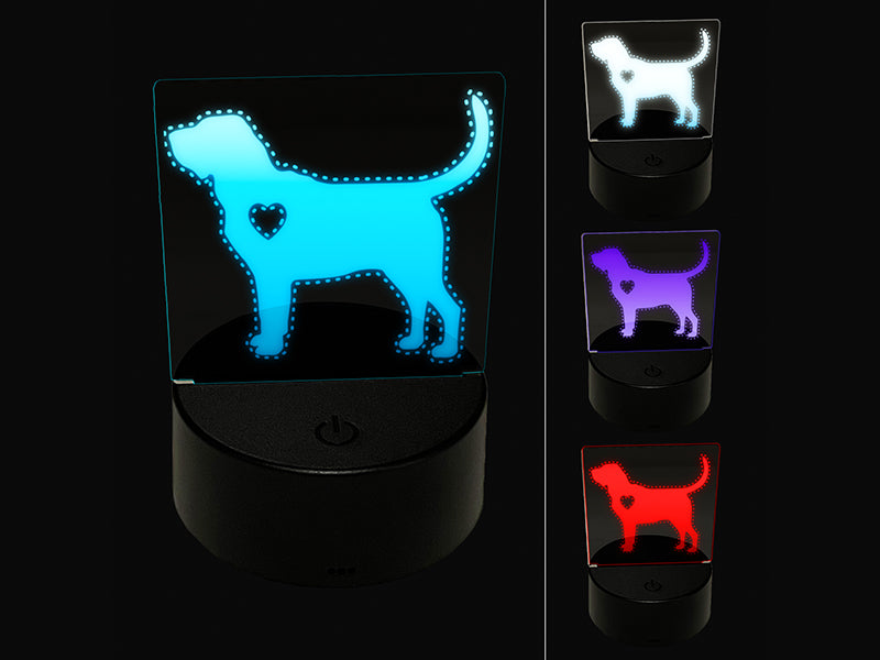 Bloodhound Dog with Heart 3D Illusion LED Night Light Sign Nightstand Desk Lamp