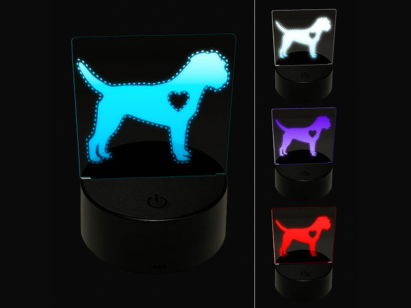 Border Terrier Dog with Heart 3D Illusion LED Night Light Sign Nightstand Desk Lamp